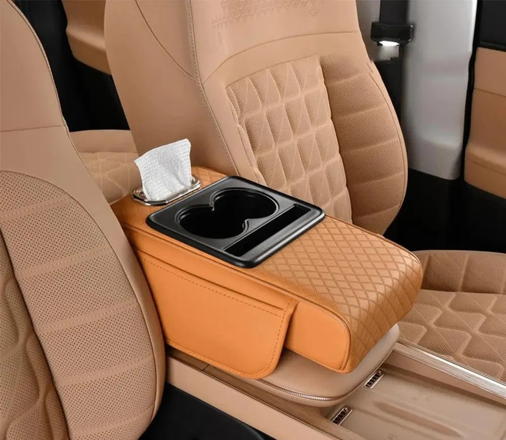 Carvan Multi-Function Car Armrest Cushion with Cup Holder & Tissue Box