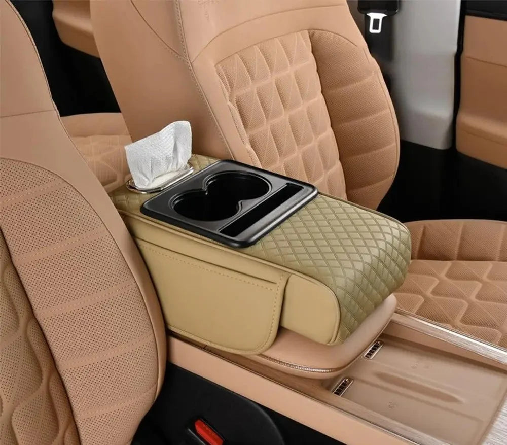 Carvan Multi-Function Car Armrest Cushion with Cup Holder & Tissue Box