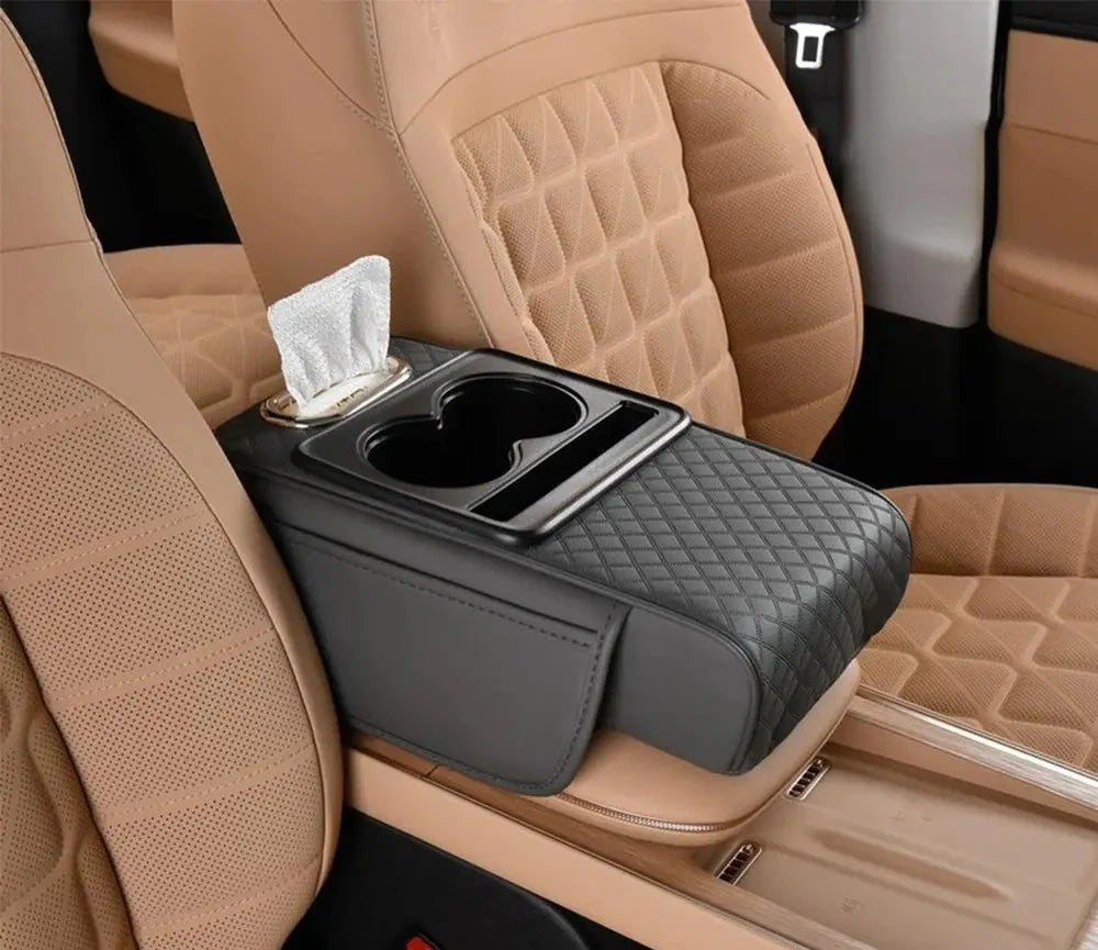 Carvan Multi-Function Car Armrest Cushion with Cup Holder & Tissue Box